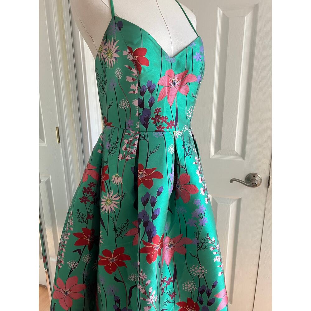 Eliza J Green Floral Spaghetti Strap Fit & Flare Dress - Picture 4 of 16